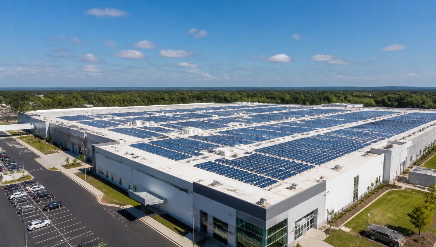 Rooftop solar panel installation on the Shree Pressing factory